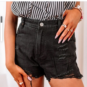 Hollister Ultra HighRise Ripped Black Vintage Relaxed Denim Mom Shorts sz 3 (26)